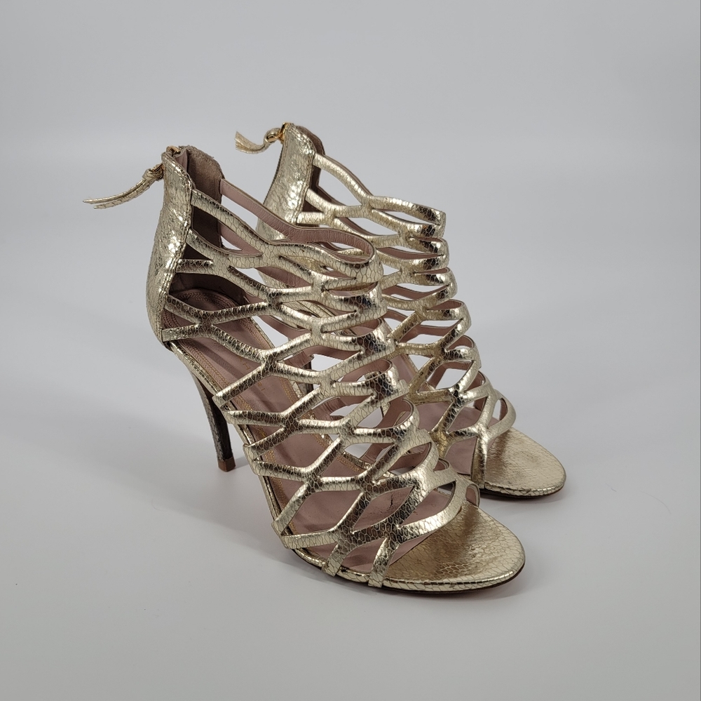 Elie Tahari Gold Caged Metallic Sandals Size 39
